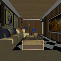 Luxurious Modern KTV Interior With Comfortable Sofa Coffee Table And TV Screen 3d model