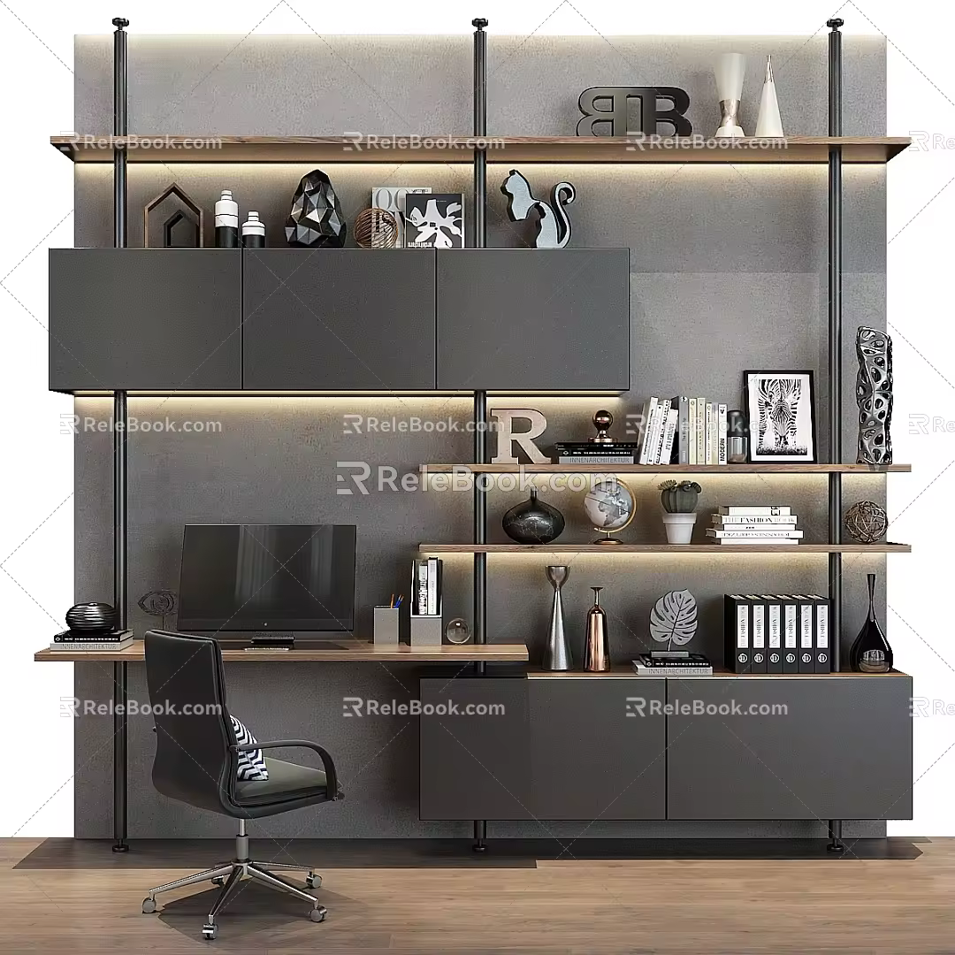 Desk Bookcase Bookshelf Office Corner Rack 3d model