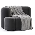 Soft Fabric Accent Chair with Striped Pillow Gray Blanket and Ottoman