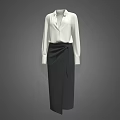 Stylish White Collared Shirt With Long Sleeves And Dark Knotted Skirt Outfit