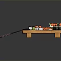 Sushi Platter With Various Rolls Salmon And Vegetables On Wooden Tray With Chopsticks