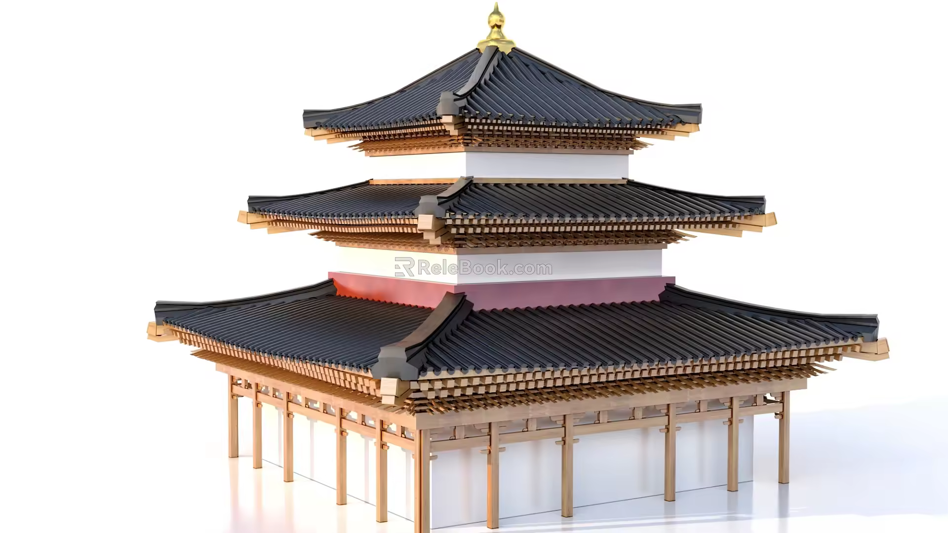 Chinese style ancient building three-story ancient building 3d model