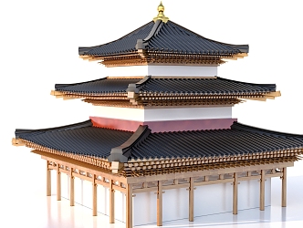 Chinese style ancient building three-story ancient building 3d model