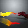 Red Dragon Breathing Yellow And Red Flames With Smoke And Reflection On Gray Ground