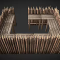 Wooden Fence Square Shaped Enclosure With Spiked Tops And Rustic Slats Design