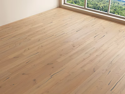 Light Colored Wooden Flooring With Natural Wood Grain And Green Outdoor View Through Window 3d model