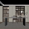 Modern Study Room Interior With Spacious Desk Bookshelves Books And Potted Plant Decorations