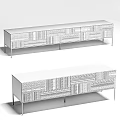 Modern TV Stand With Unique Pattern Dark Wood Finish Slim Black Legs And Storage Drawers
