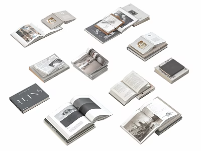 Stylish Open Books And Magazines With Modern Layout And Photographic Pages 3d model