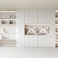 White Decorative Cabinet With Lighted Layered Shelves Holding Decorative Items And Patterned Panel 3d model