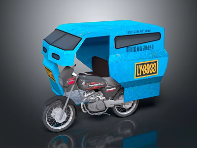 Blue Tricycle Delivery Vehicle With Love Life And Work Sign For City Delivery 3d model