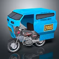 Blue Tricycle Delivery Vehicle With Love Life And Work Sign For City Delivery