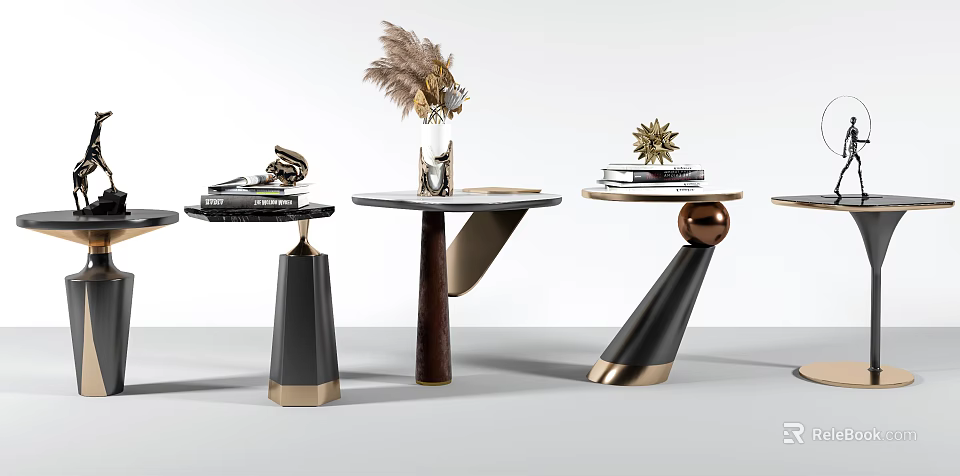 Stylish Modern Side Tables With Marble Tops Metal Bases And Decorative Accents 3d model 