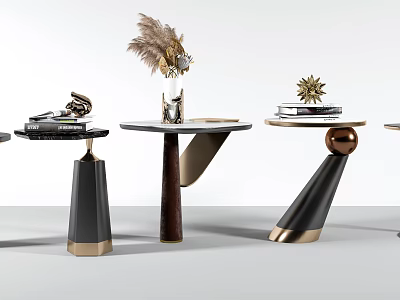 Stylish Modern Side Tables With Marble Tops Metal Bases And Decorative Accents 3d model