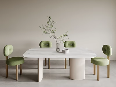 Stylish White Marble Dining Table Set With Green Chairs And Golden Legs 3d model