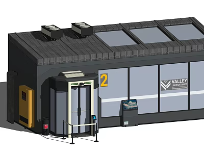 Valley Industrial Equipment Facility Number 2 With Large Windows Roof Machinery And Entrance 3d model