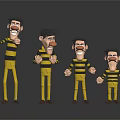 Cartoon Characters In Yellow And Black Striped Clothes With Various Expressions Standing Together