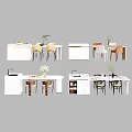 Modern Dining Table Set With Marble Top White Counter Chairs And Potted Plants