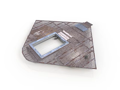 Industrial Metal Equipment Part With Grid Texture Rectangular Opening Rusted Surface And Label 3d model