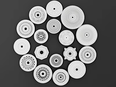 White Ceiling Light Panels with Various Pattern Designs in Circular Arrangement 3d model