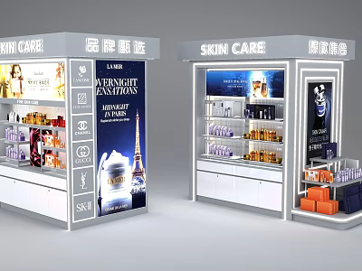 Elegant Skin Care Display Shelves With Branded Cosmetics And Retail Product Showcase 3d model
