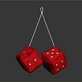 Red Dice Hanging From White String On Gray Background With White Dots