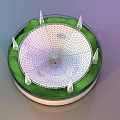 Circular Display Shelves With Grid Structure And Green Grass Surrounding Support Towers 3d model