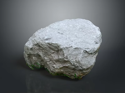 Natural Gray Stone Rock With Rough Textured Surface And Mossy Green Base 3d model