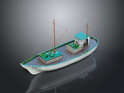 Detailed Scale Model Ship With Green Cabin White Hull Two Masts And Wooden Deck Design 3d model