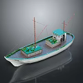 Detailed Scale Model Ship With Green Cabin White Hull Two Masts And Wooden Deck Design