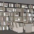 Modern desk and chair bookshelf desk and chair combination 3d model