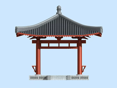 Traditional Chinese Pavilion With Black Tiled Roof Red Pillars And Stone Base 3d model