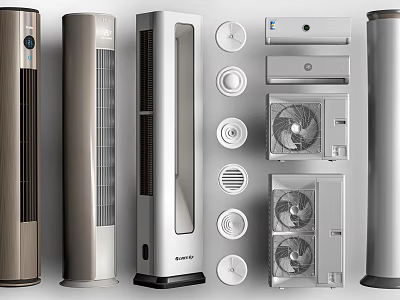 Modern Vertical Air Cooler Fans with Various Designs and Internal Components 3d model