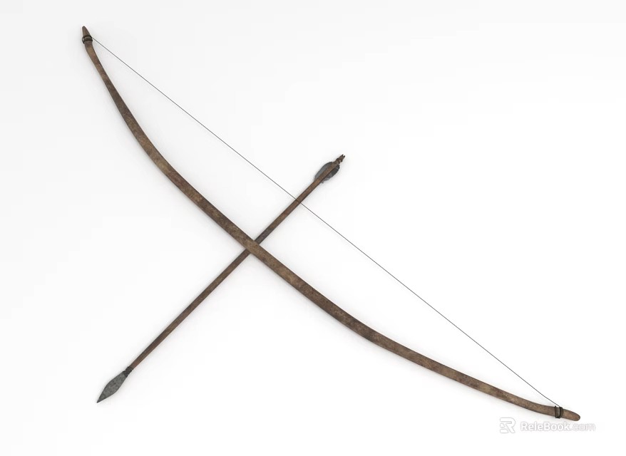 Traditional Wooden Bow and Arrow as Crossed Ancient Weapon with Classic Design and Handcrafted Features 3d model 