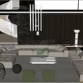 Modern Upholstered Sofa And Coffee Table Set With Pillows Green Stools And Area Rug