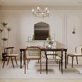 Elegant Dining Room Interior with Chandelier Mirror Dining Table Chairs and Plants