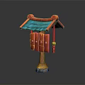 Ornamental Chinese Traditional Structure With Red Frame Blue Roof And Wooden Pillar