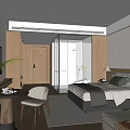Modern Hotel Room Interior With Comfortable Bed TV Table Chair And Glass Bathroom