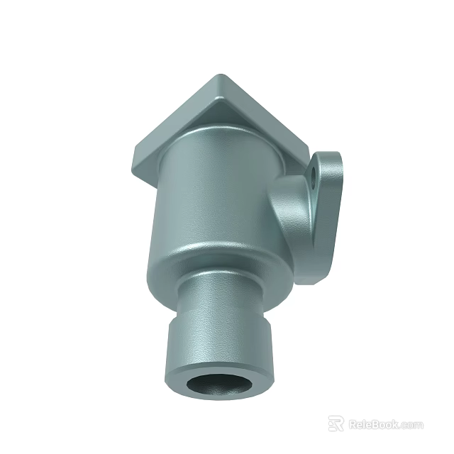 Metal Mechanical Component With Square Top Cylindrical Base And Side Connector 3d model 