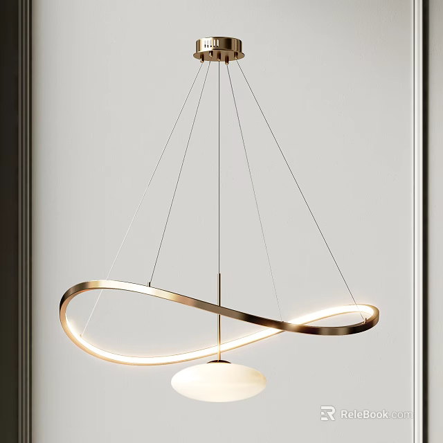 Modern Curved Chandelier With LED Light Strip And Metal Hanging Frame Design 3d model 