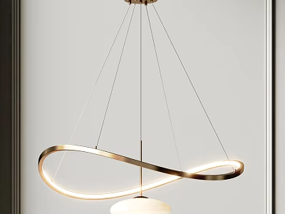 Modern Curved Chandelier With LED Light Strip And Metal Hanging Frame Design 3d model