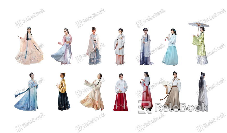 Chinese-style multiplayer ancient Hanfu characters men women beautiful women model