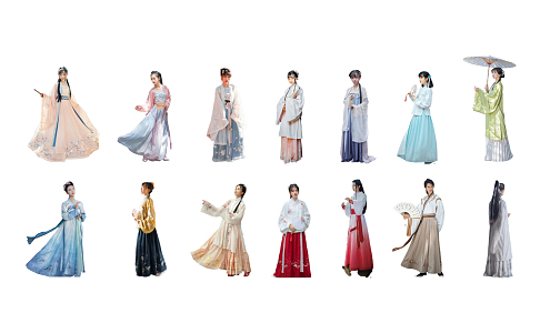 Chinese-style multiplayer ancient Hanfu characters men women beautiful women 3d model