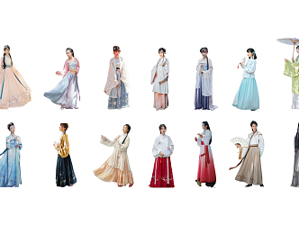 Chinese-style multiplayer ancient Hanfu characters men women beautiful women 3d model