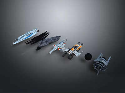 Futuristic Spaceship Models With Various Designs And Detailed Colorful Structures 3d model