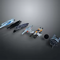 Futuristic Spaceship Models With Various Designs And Detailed Colorful Structures