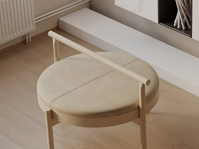 Round Beige Upholstered Side Table with Wooden Frame and Armrests in Modern Living Room Interior 3d model