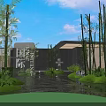 Modern Garden Ornaments With Stone Pathway Water Feature Wooden Ceiling And Green Plants Design