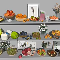 Fresh Assorted Fruits Arranged in Bowls Plates and Jars With Floral Decor and Art Prints