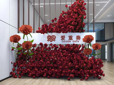 Large Red Roses Floral Wall Decor In Modern Indoor Space With Elegant Design 3d model